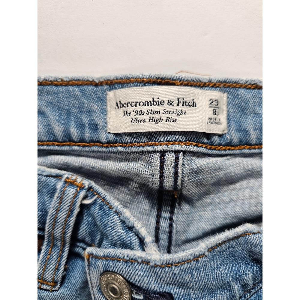 Abercrombie 90s Ultra High Rise Jeans Women 29 Slim Straight Light Wash - Picture 2 of 8